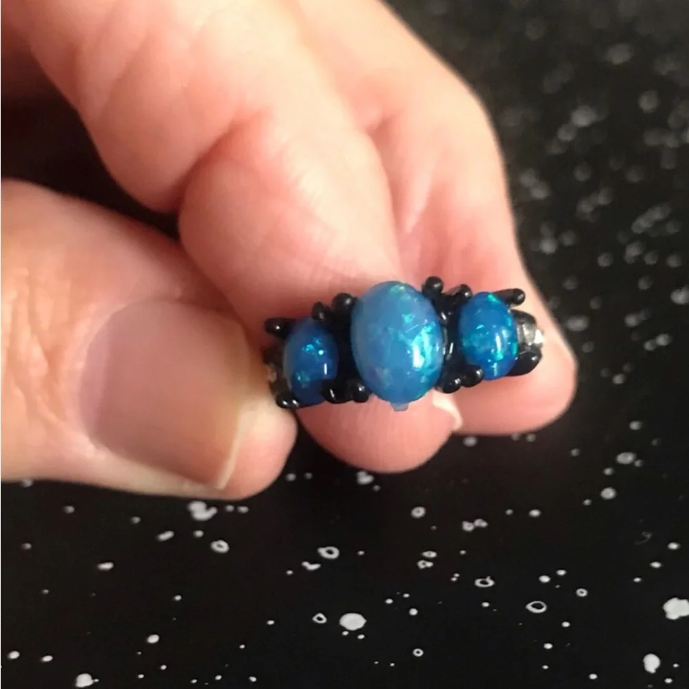 Blue Opal Three-Stone Ring